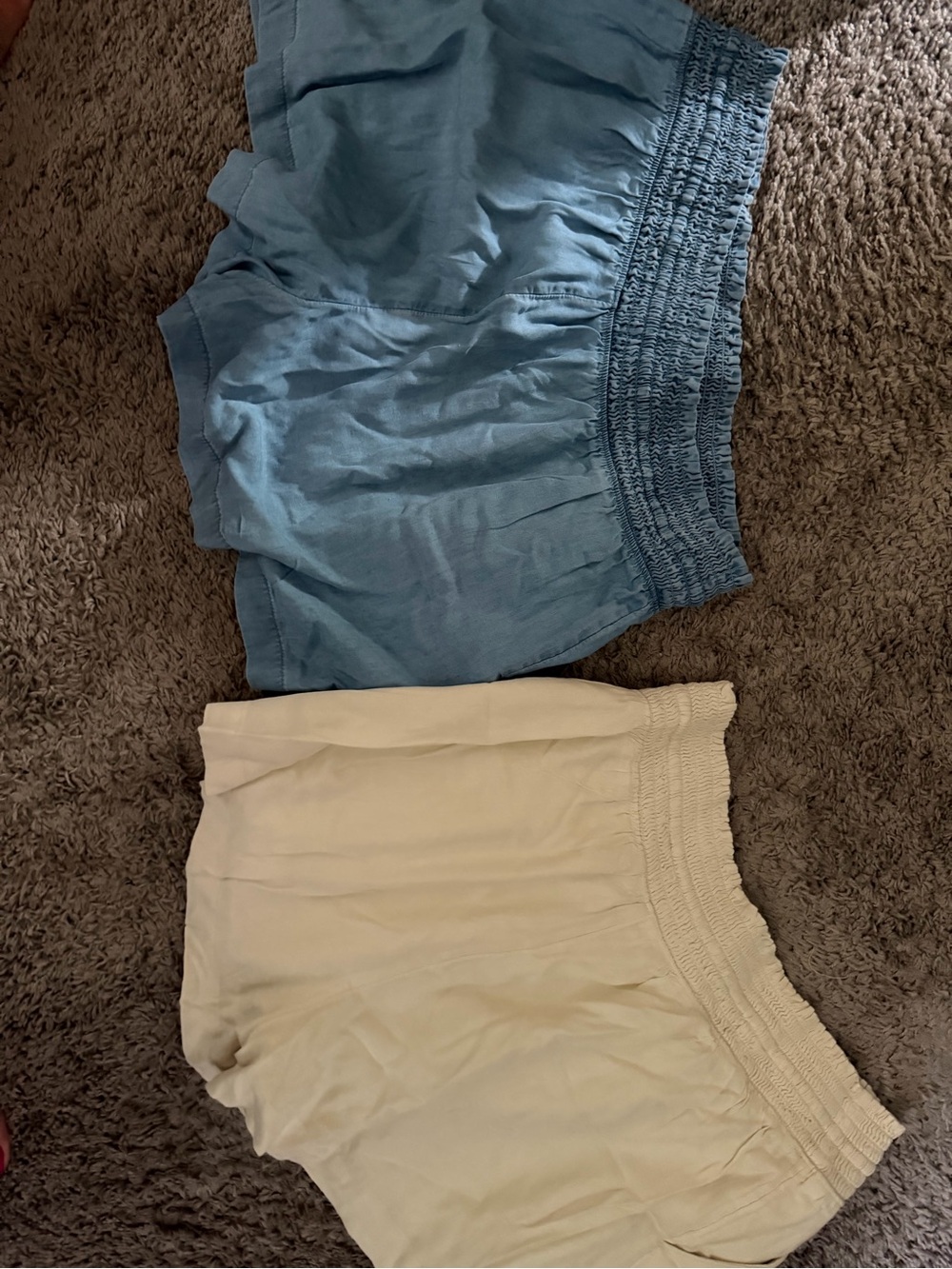 Casual Smocked Waist Shorts in Blue and Cream